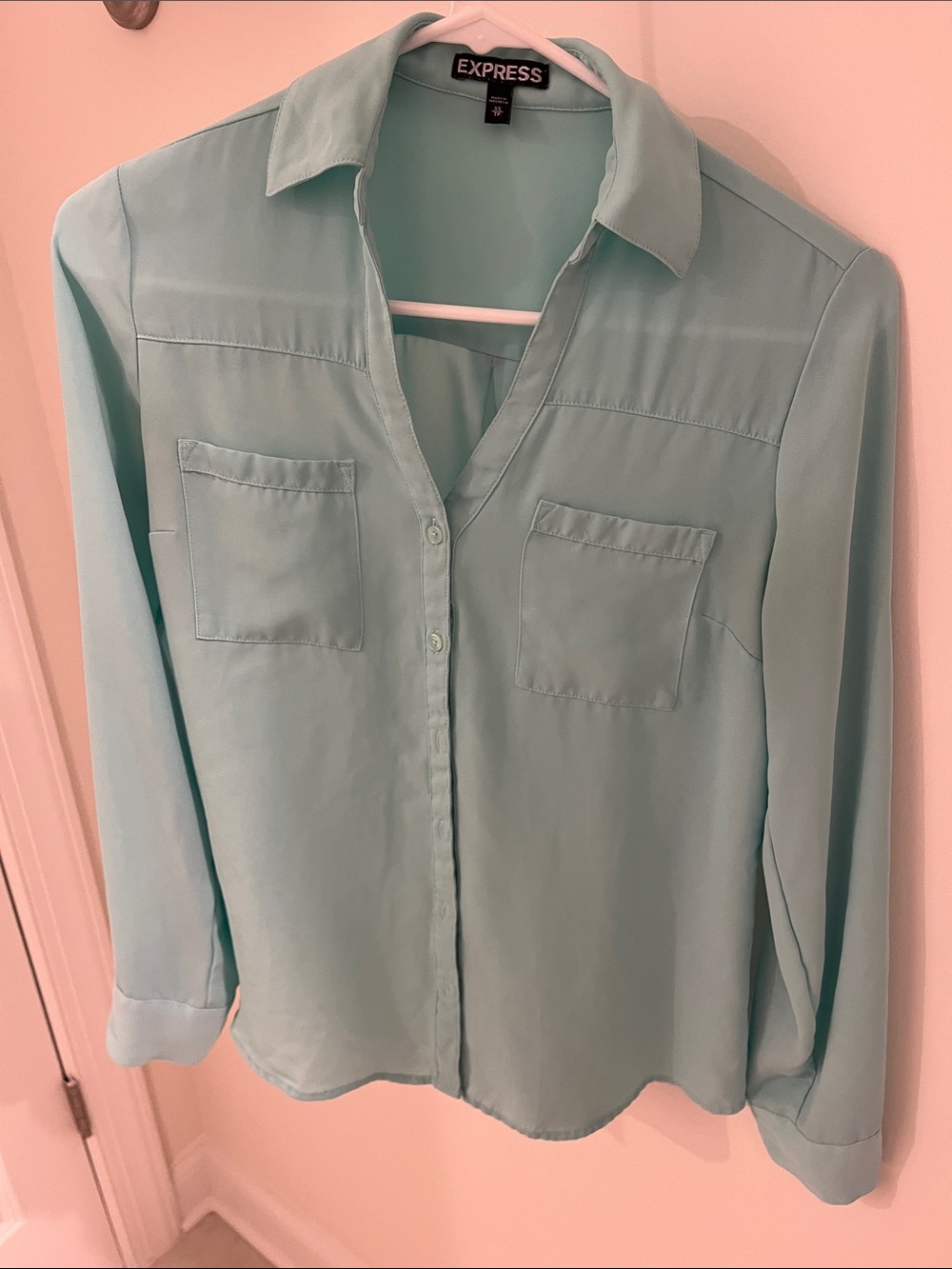 Express Mint Button-Down Blouse